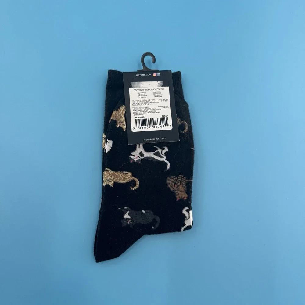 HOTSOX Women Cat Print Socks Black Size 9–11 New